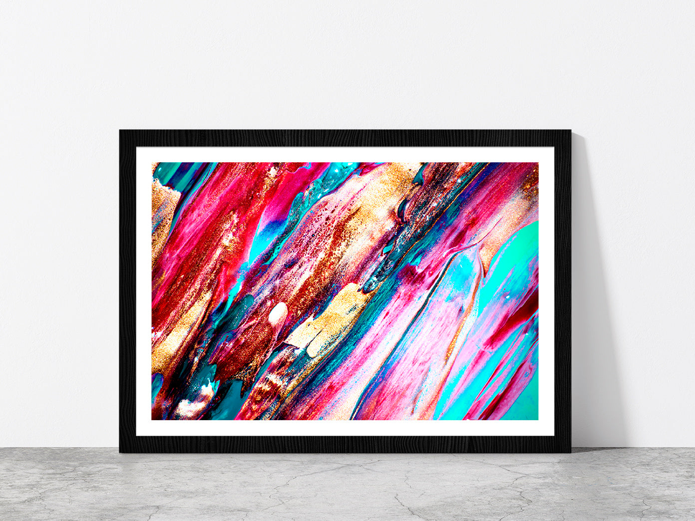 Colorful Texture Painting Glass Framed Wall Art, Ready to Hang Quality Print With White Border Black