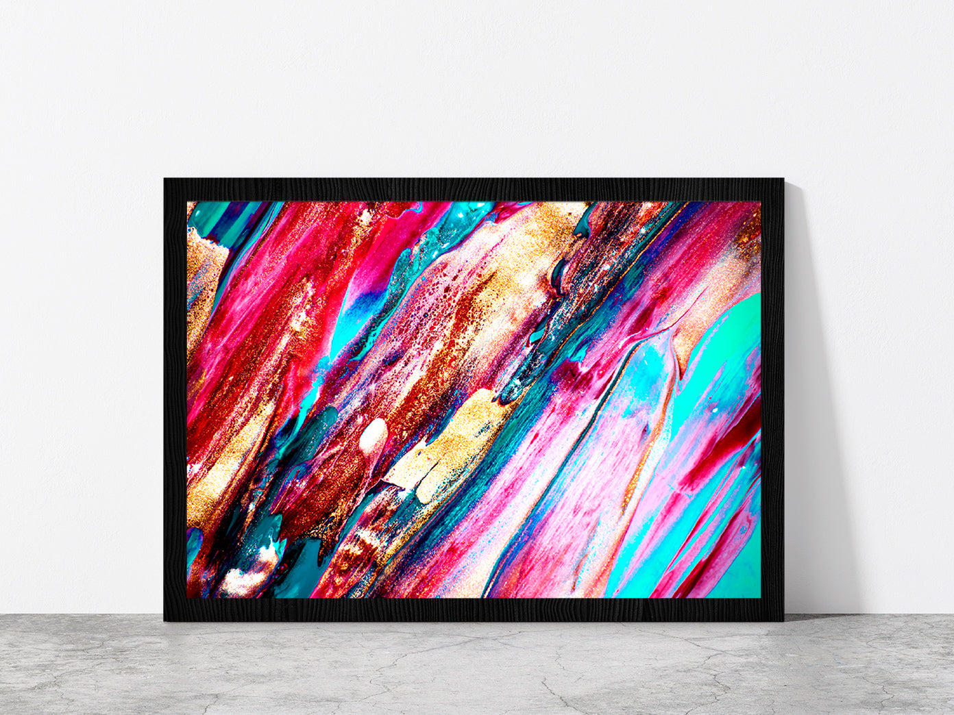 Colorful Texture Painting Glass Framed Wall Art, Ready to Hang Quality Print Without White Border Black