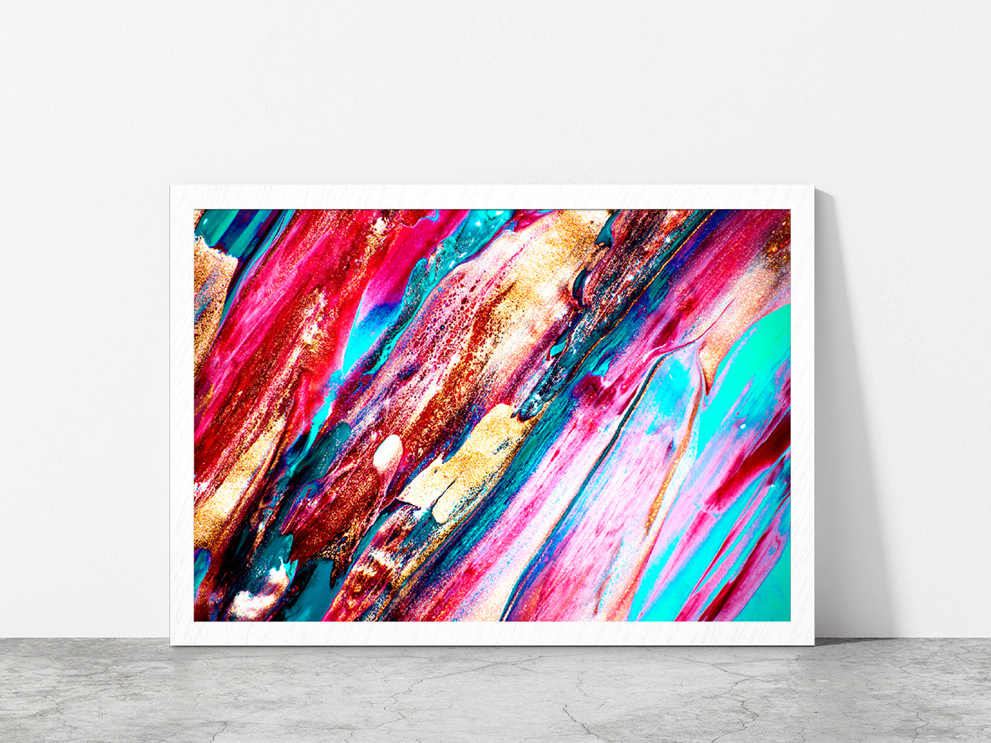 Colorful Texture Painting Glass Framed Wall Art, Ready to Hang Quality Print Without White Border White