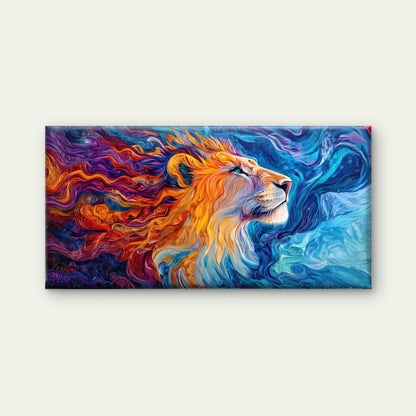 Vibrant Abstract Lion Art Wall Art Canvas Office Home Room Framed 120x60cm