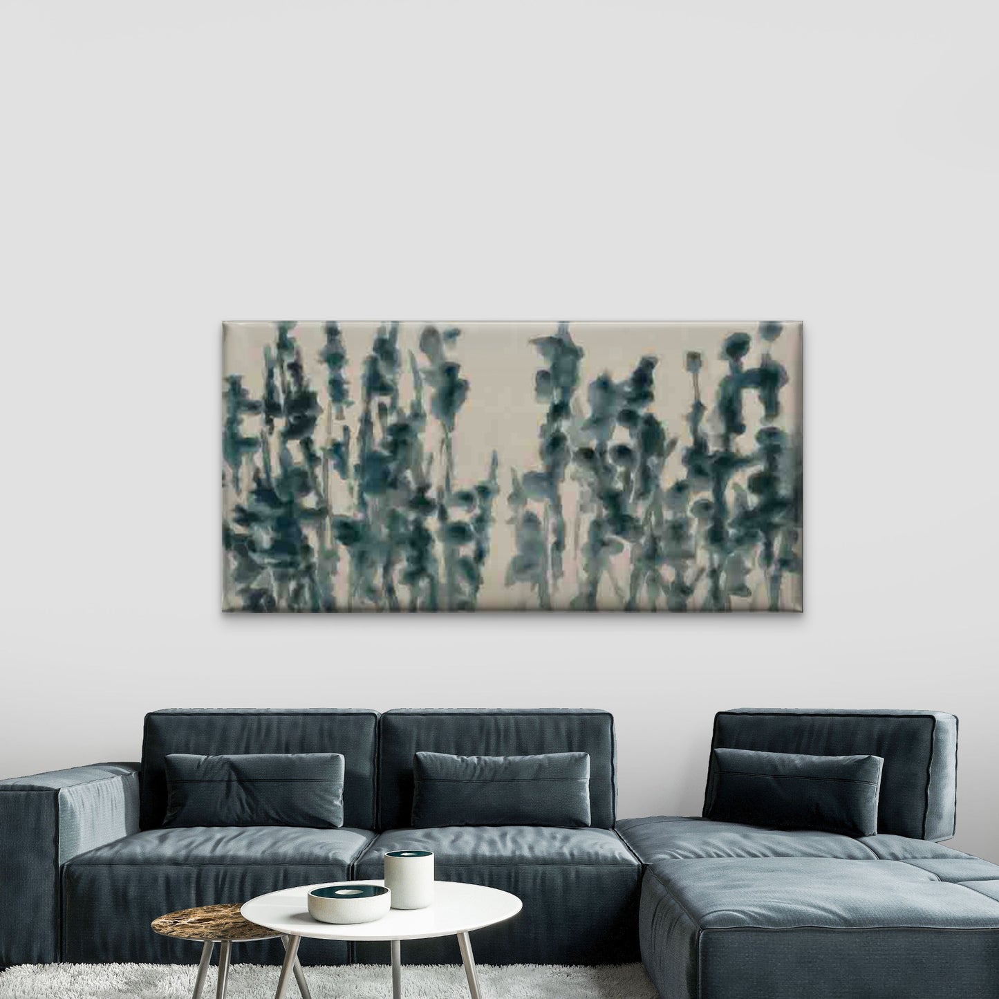 Abstract Blue Floral Silhouette Wall Art Canvas Office Home Room Framed 120x60cm - Bella Home Decor