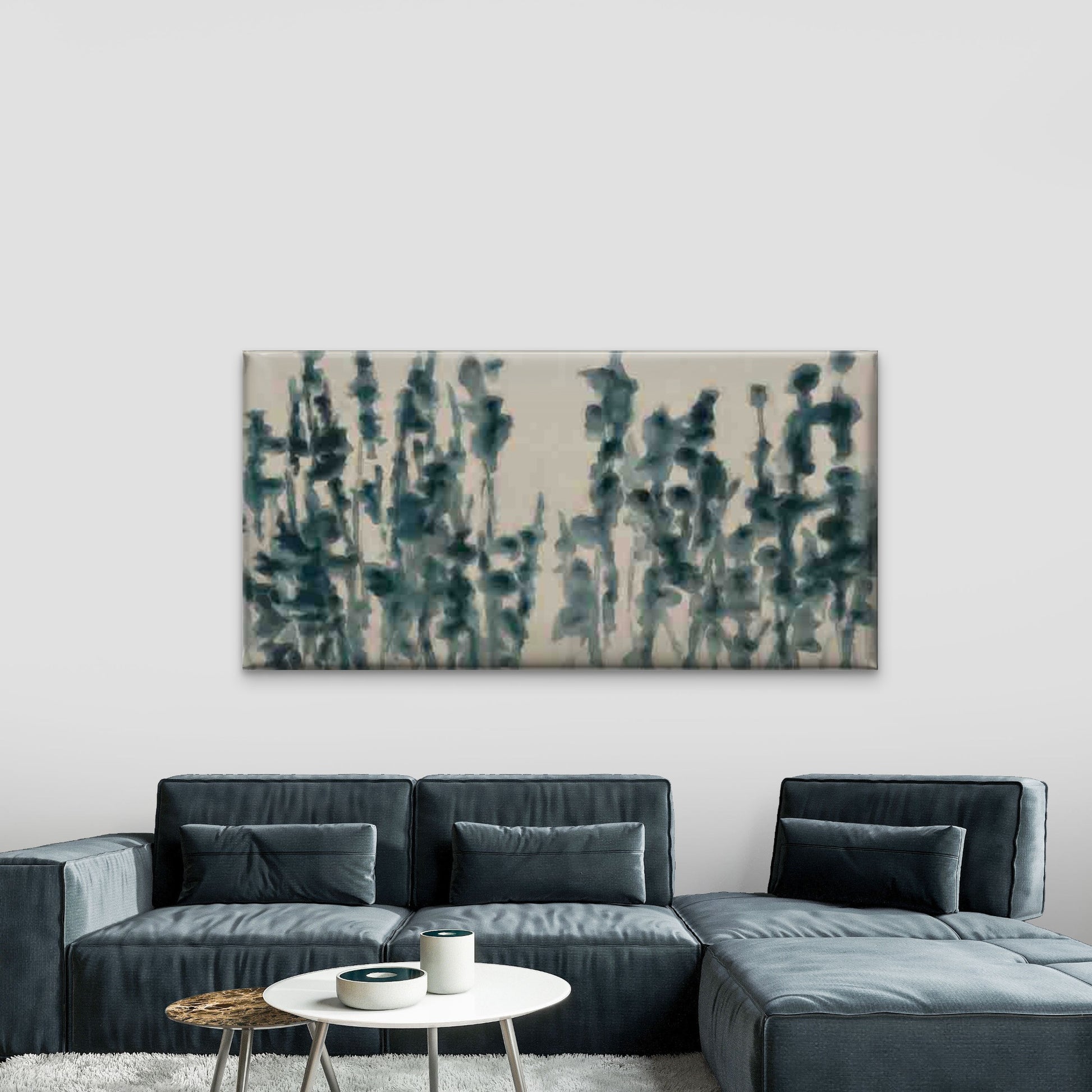 Abstract Blue Floral Silhouette Wall Art Canvas Office Home Room Framed 120x60cm - Bella Home Decor