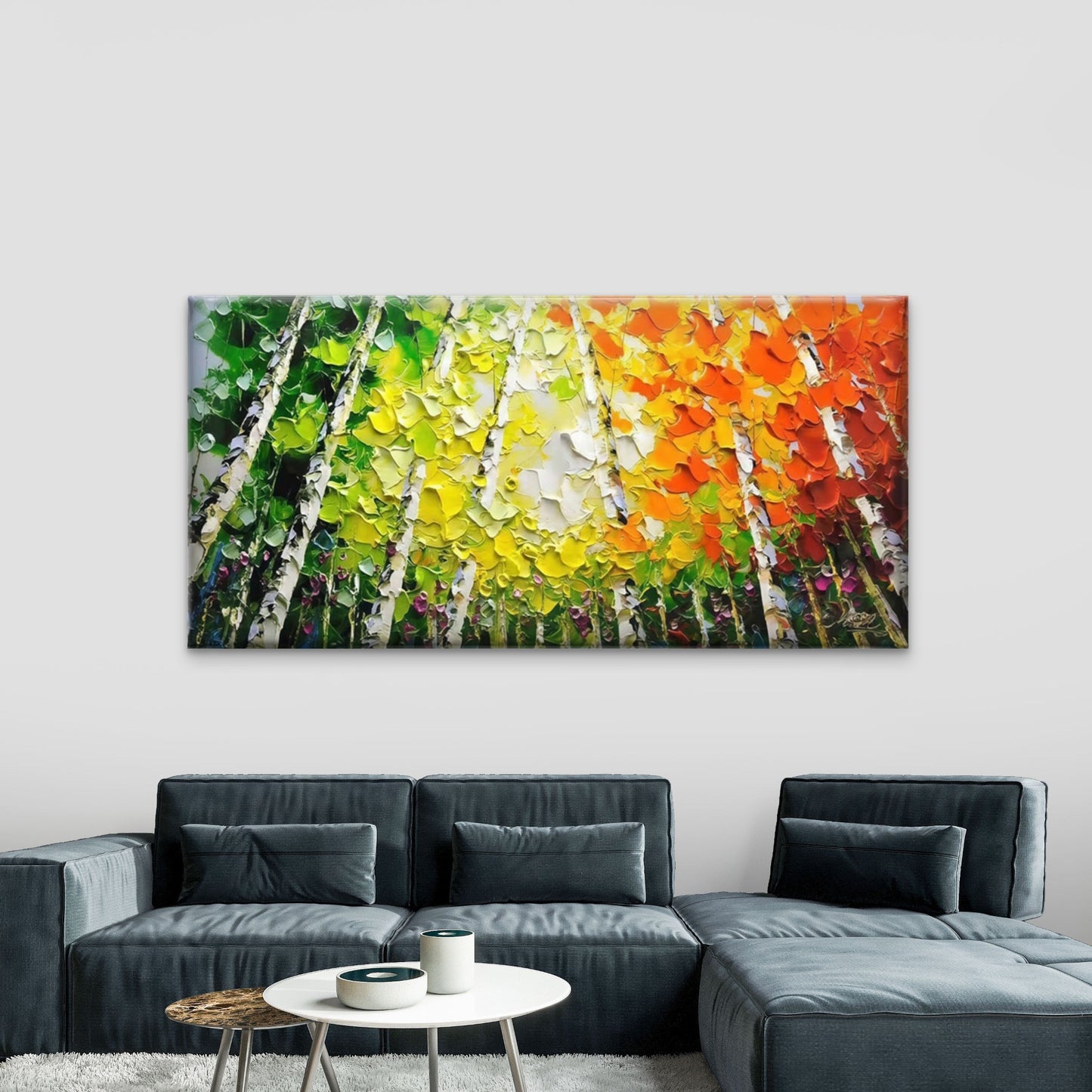 Colorful Birch Tree Landscape Wall Art Canvas Office Home Room Framed 120x60cm