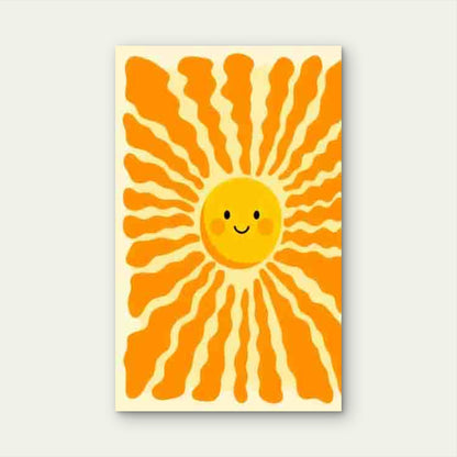 Orange Sun Smiling Face Pattern Metal Print Ready to Hang