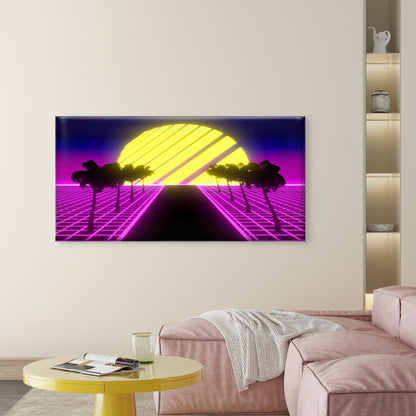 Neon Retro Futuristic Sunset Wall Art Canvas Office Home Room Framed 120x60cm - Bella Home Decor