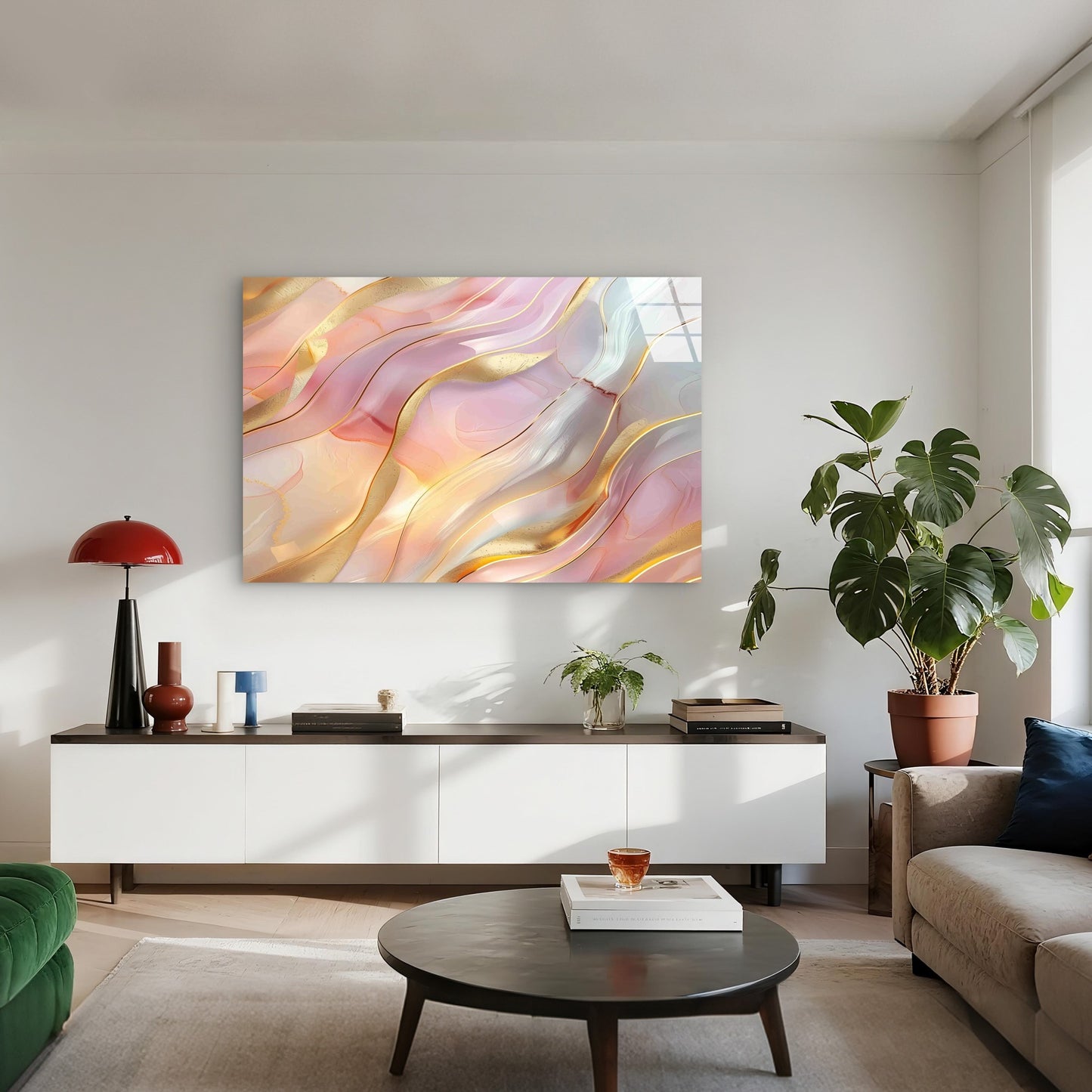 Blush Pink Liquid Marbl Tempered Glass Printing Wall Art Australian Made Quality