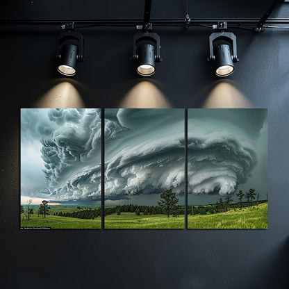 3pcs Intense Thunderstorm Over Custer State Park Wall Art Set Canvas Framed 50x70cm - High Quality Print 100% Australian Made Wall Canvas Ready to Hang