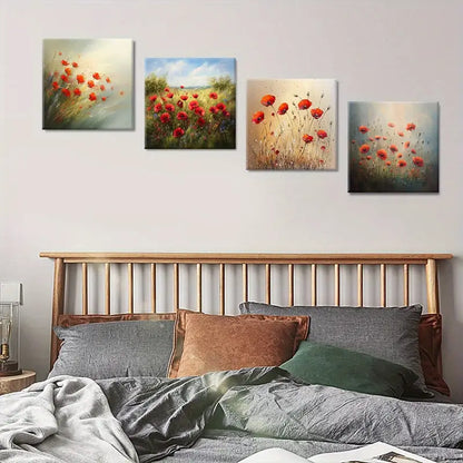4pcs Maple Leaf Prints, Landscape Wall Art Canvas Framed