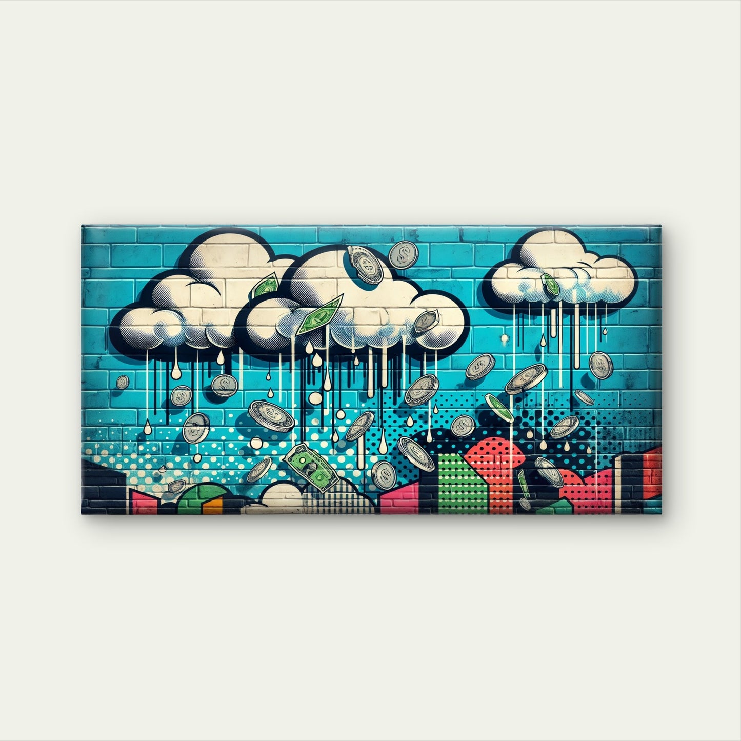 Modern Graffiti Brick Dollar Wall Art Canvas Office Home Room Framed 120x60cm