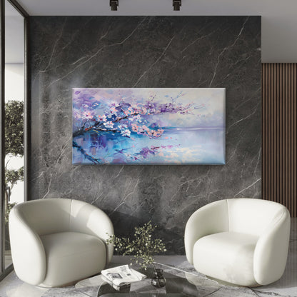 Purple Pink Cherry Blossom Wall Art Canvas Office Home Room Framed 120x60cm