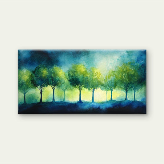 Watercolor Forest Trees Nature Wall Art Canvas Office Home Room Framed 120x60cm