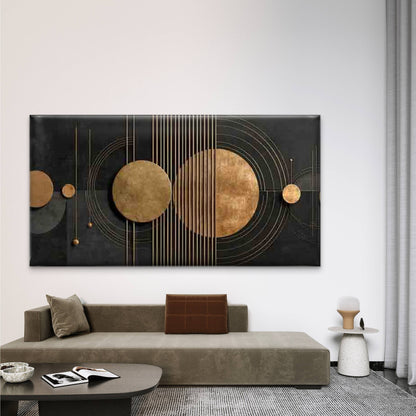 Minimalist Golden Circles Wall Art Canvas Office Home Room Framed 120x60cm - Bella Home Decor