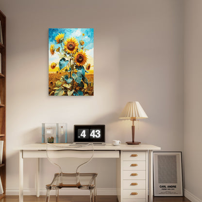 Yellow Sunflowers Field Blue Sky 40x60cm Metal Print Ready to Hang