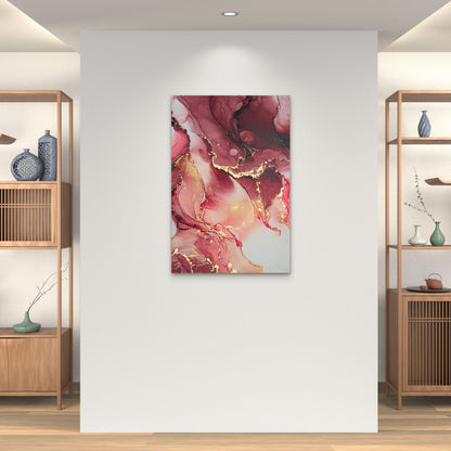 Burgundy Pink Abstract Gold Fluid Marble 40x60cm Metal Print Ready to Hang