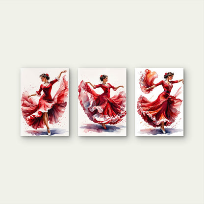 3pcs Watercolor Spanish Flamenco Dancers Painting Wall Art Set Canvas Framed 50x70cm - High Quality Print 100% Australian Made Wall Canvas Ready to Hang