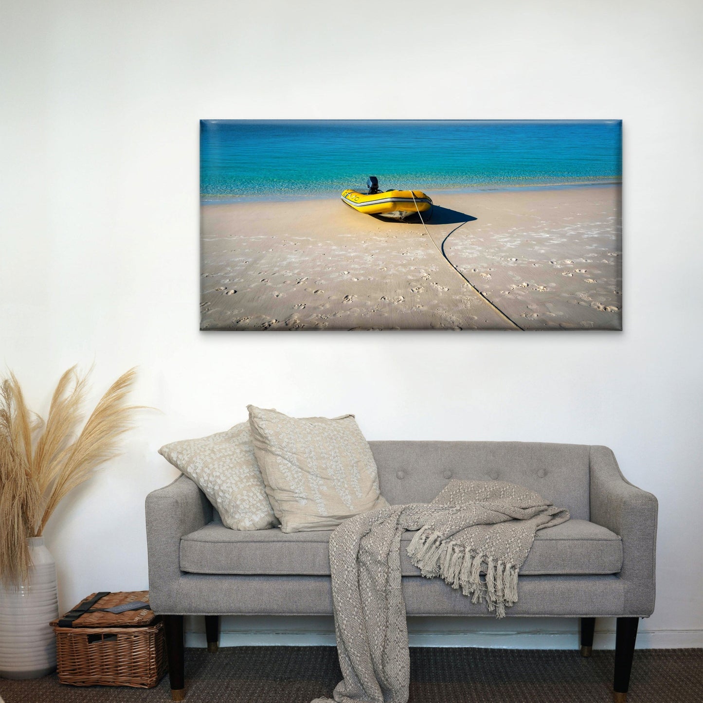 Inflatable Boat on Shoreline Wall Art Canvas Office Home Room Framed 120x60cm - Bella Home Decor