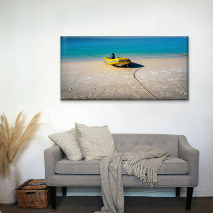 Inflatable Boat on Shoreline Wall Art Canvas Office Home Room Framed 120x60cm - Bella Home Decor