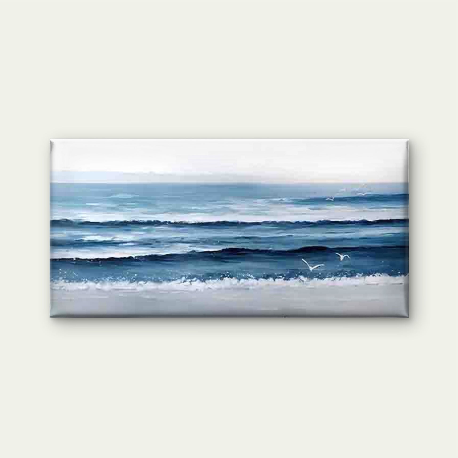 Blue Ocean Waves & Seagulls Wall Art Canvas Office Home Room Framed 120x60cm - Bella Home Decor