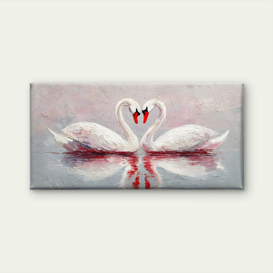 White Swans Heart Love Couple Wall Art Canvas Office Home Room Framed 120x60cm