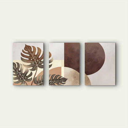 3pcs Boho Earth Tones Neutral Monstera Triptych Wall Art Set Canvas Framed 50x70cm - High Quality Print 100% Australian Made Wall Canvas Ready to Hang - Bella Home Decor