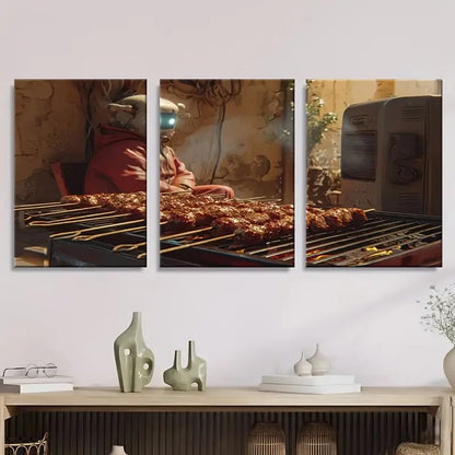 3pcs Futuristic Robot Chef Cooking Scene Metal Print Ready to Hang Art - Bella Home Decor