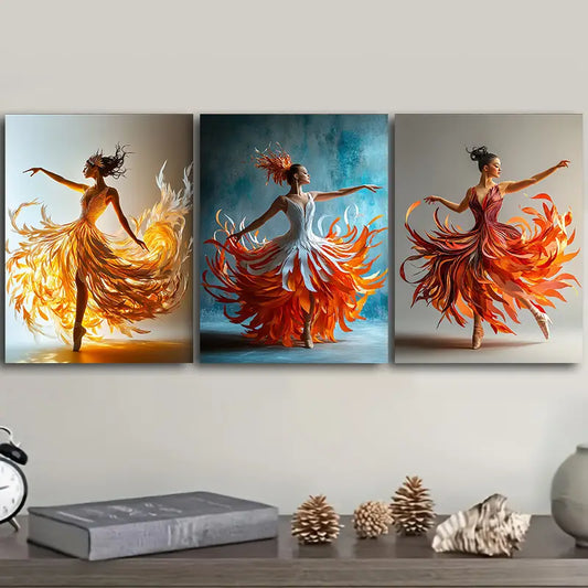 3pcs A Flowing Ballerina Metal Print Ready to Hang Art