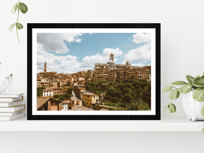 Siena City With Historic Buildings Glass Framed Wall Art, Ready to Hang Quality Print With White Border Black