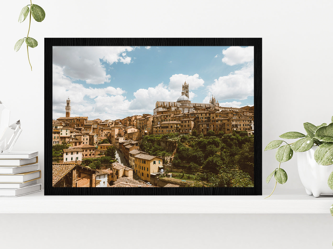 Siena City With Historic Buildings Glass Framed Wall Art, Ready to Hang Quality Print Without White Border Black