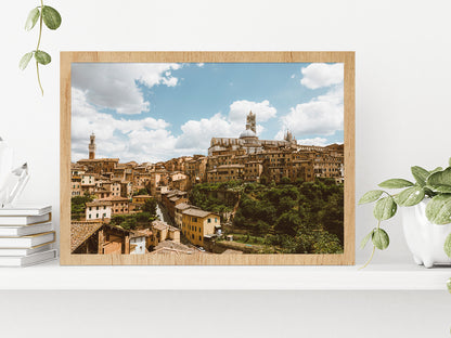 Siena City With Historic Buildings Glass Framed Wall Art, Ready to Hang Quality Print Without White Border Oak