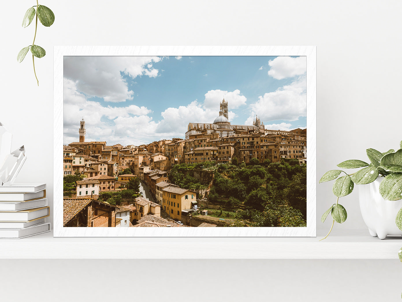 Siena City With Historic Buildings Glass Framed Wall Art, Ready to Hang Quality Print Without White Border White