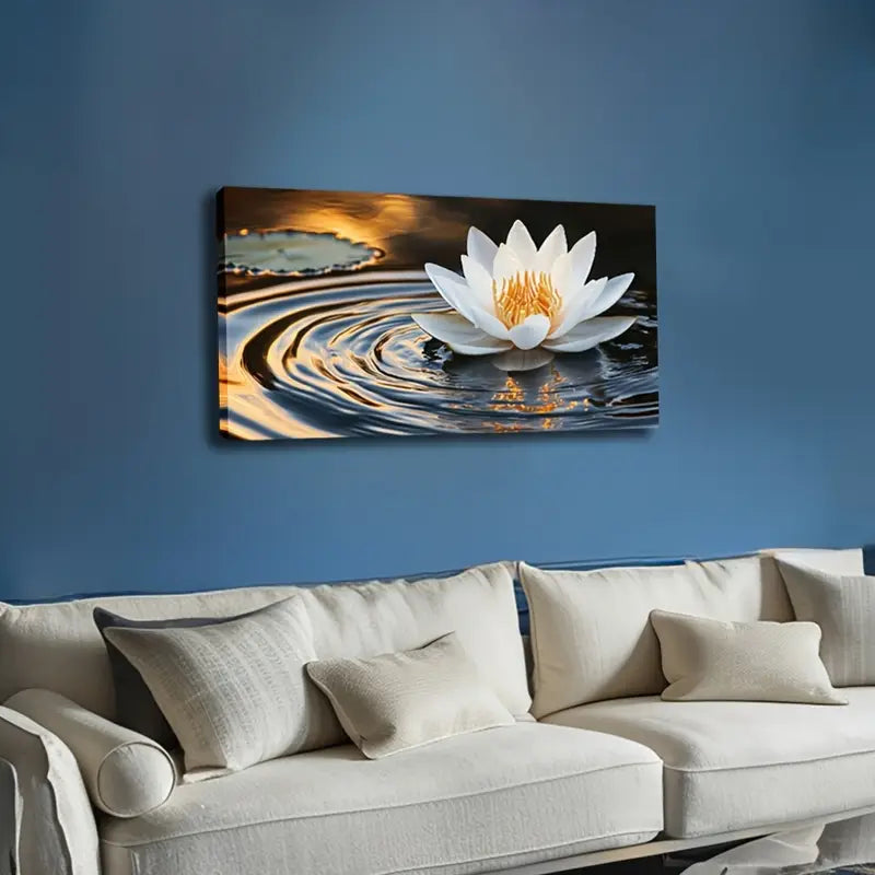 Minimalist White Lotus Flower Wall Art Canvas Office Home Room Framed 120x60cm - Bella Home Decor