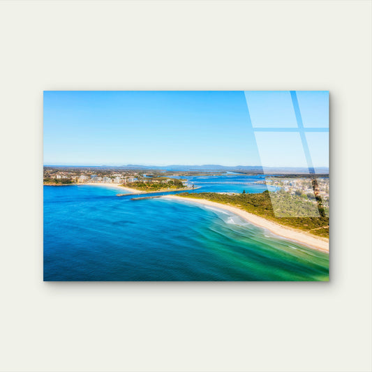 Forster Beach Wallis Lake Aerial View Acrylic Glass Printing Wall Art Australian Made Quality