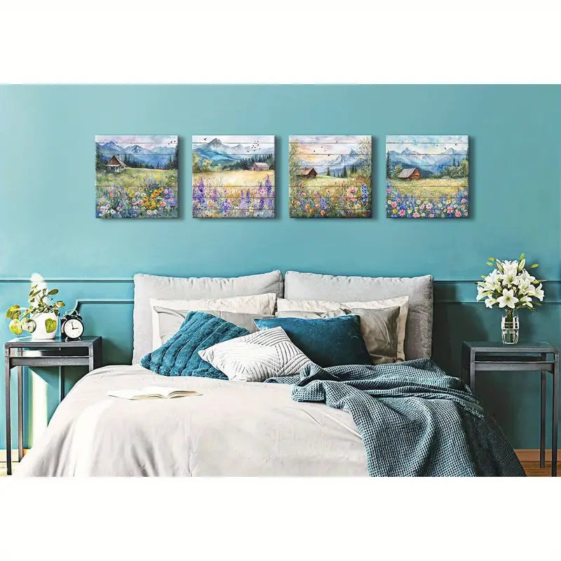4pcs Vibrant Floral,Featuring Nature Wall Art Canvas Framed