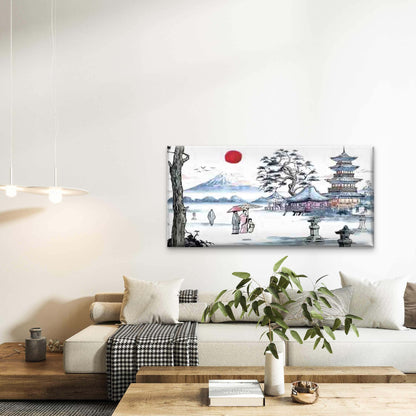 Japanese Landscape with a Pagod Wall Art Canvas Office Home Room Framed 120x60cm - Bella Home Decor