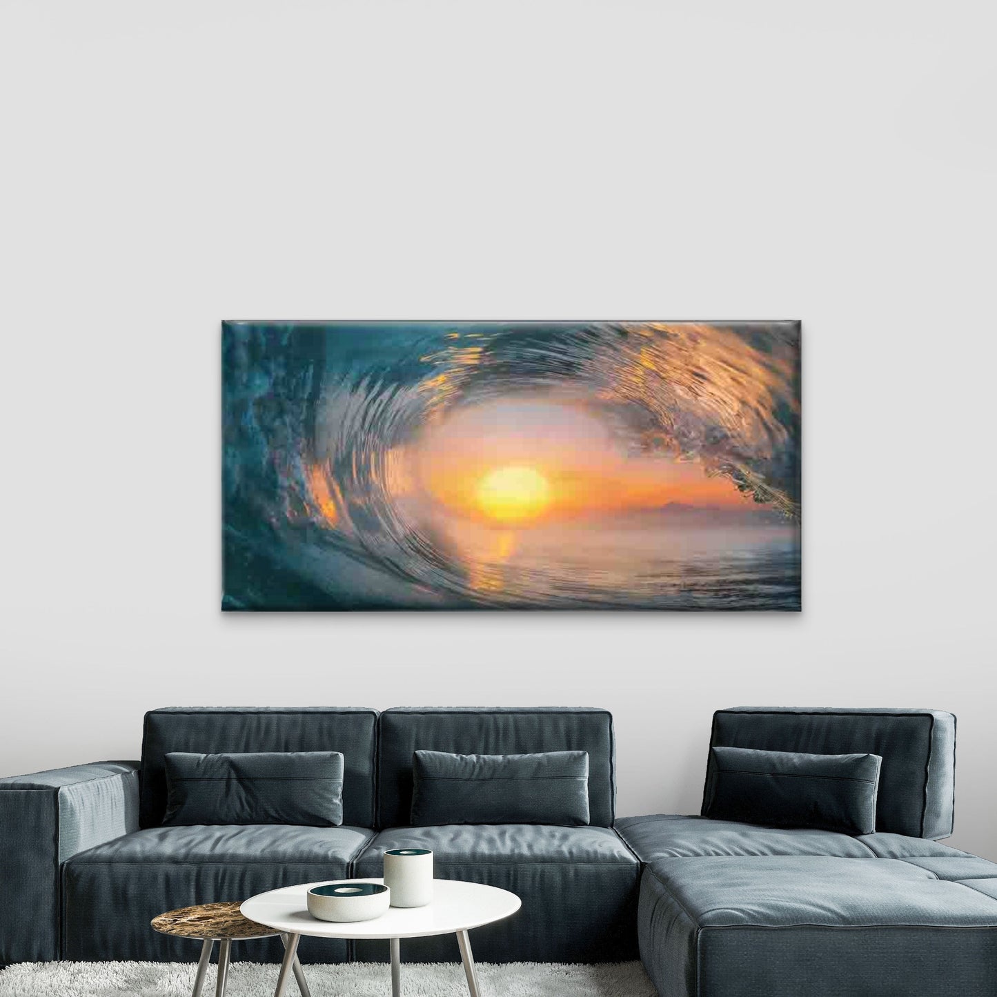 Ocean Wave Sunset View Images Wall Art Canvas Office Home Room Framed 120x60cm - Bella Home Decor