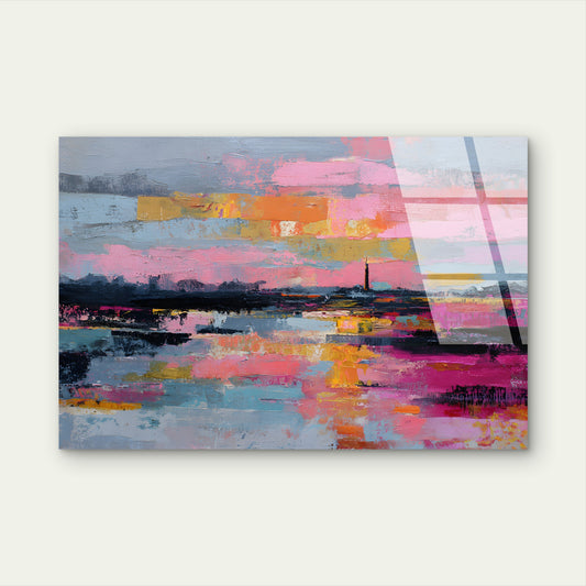 Vibrant Pink Sunset City Skyline Acrylic Glass Printing Wall Art Australian Made Quality