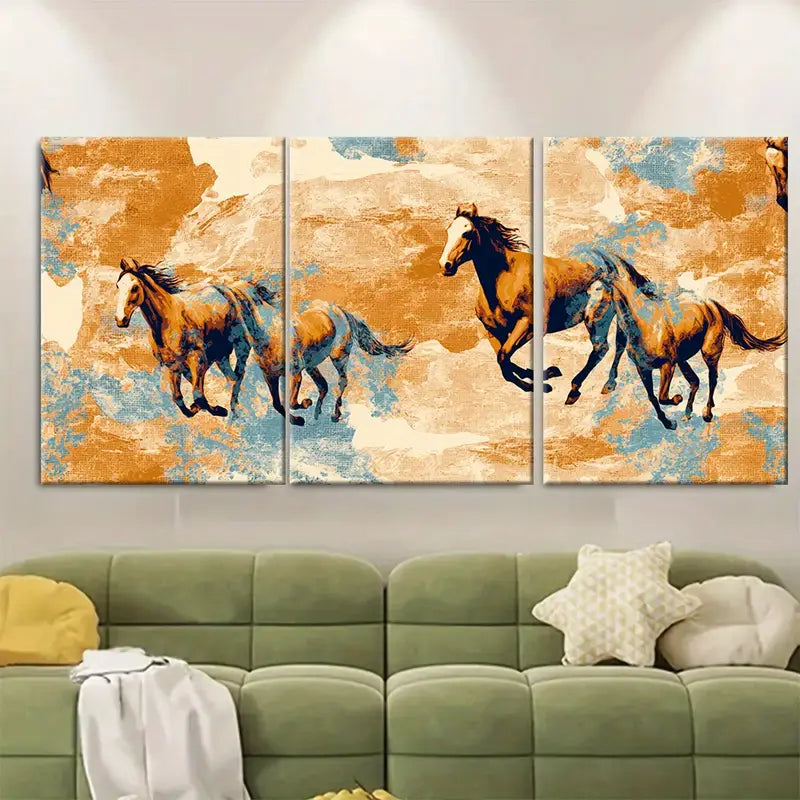 3pcs Riders of the Horizon Horse Western Wall Art Set Canvas Framed 60x90cm - High Quality Print 100% Australian Made Wall Canvas Ready to Hang