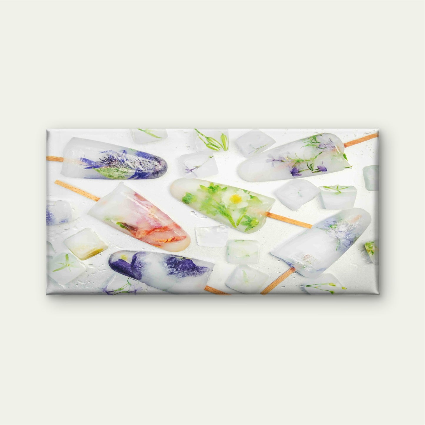 Frozen Flowers In Ice Cubes Wall Art Canvas Office Home Room Framed 120x60cm