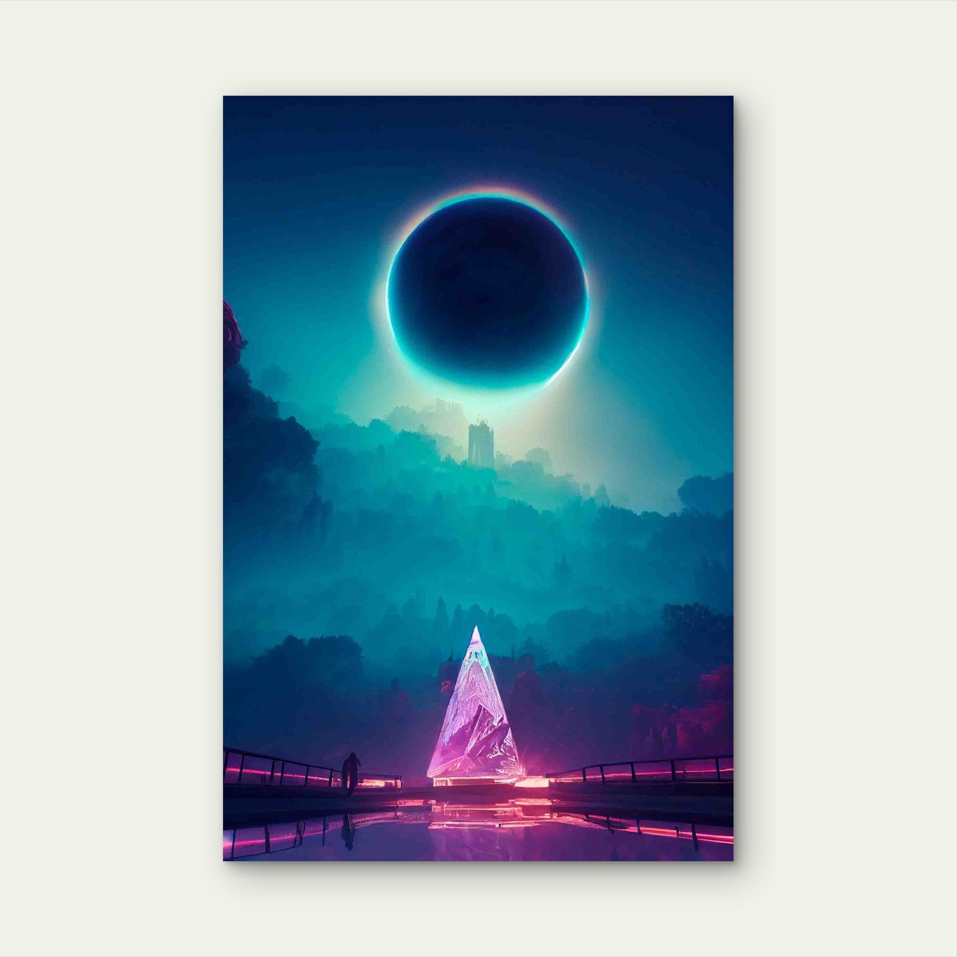 Eclipse From Futuristic City 60x90cm Metal Print Ready to Hang - Bella Home Decor