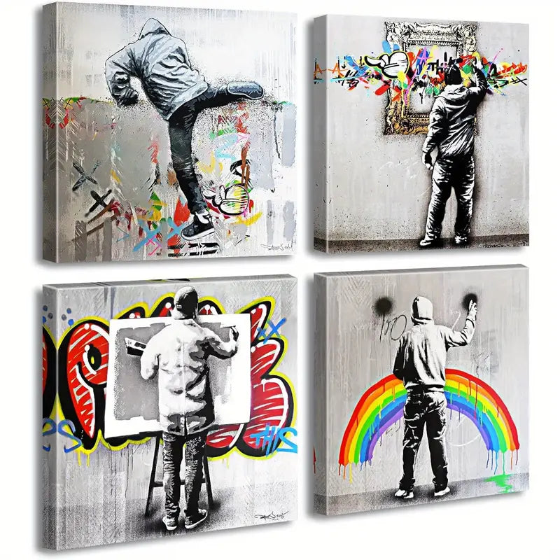 4pcs  Colorful Pop Art Elegant CP  Wall Art Canvas Framed