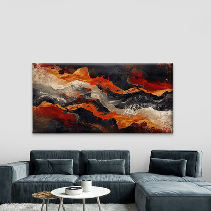 Red Gold Marble Fire Wall Art Canvas Office Home Room Framed 120x60cm