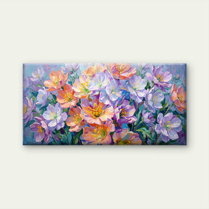Purple Orange Floral Bouquet Paint Wall Art Canvas Office Home Framed 120x60cm