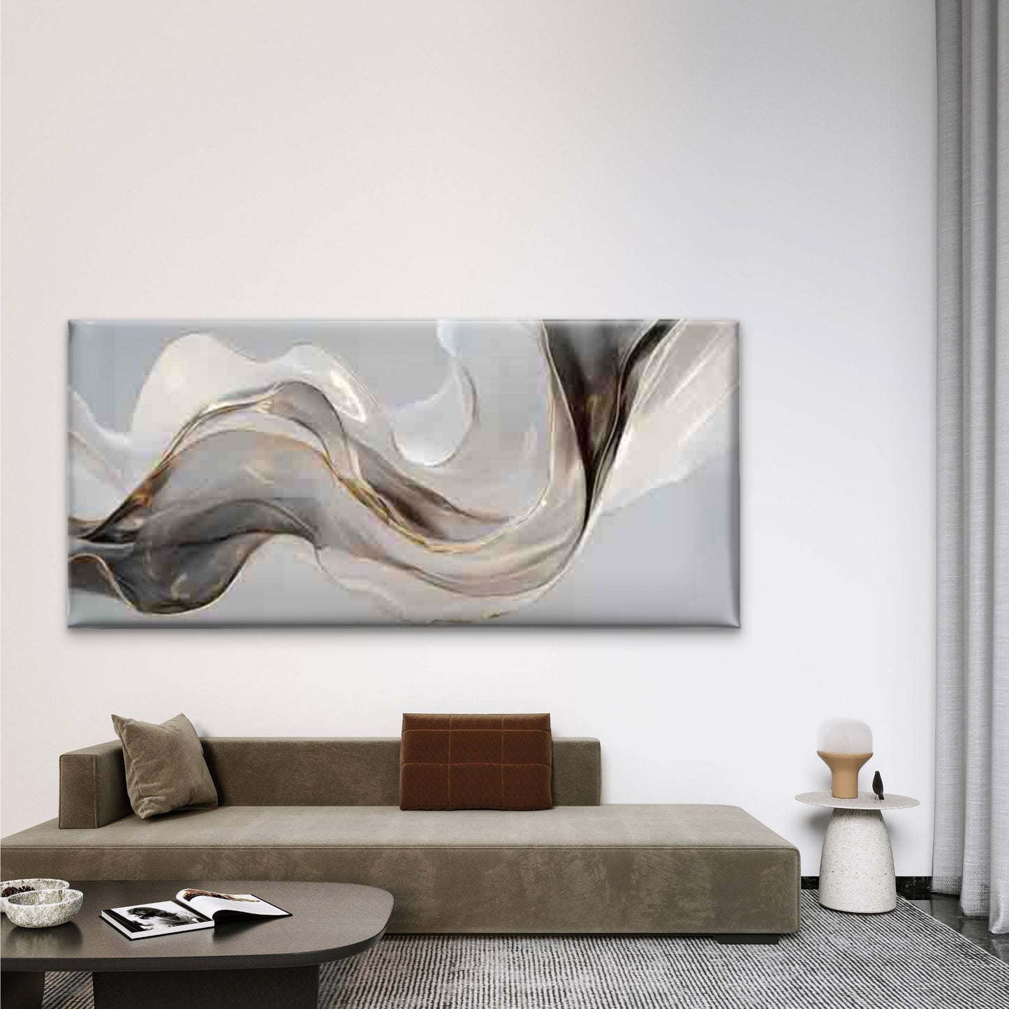 Abstract Metallic Wave Wall Art Canvas Office Home Room Framed 120x60cm