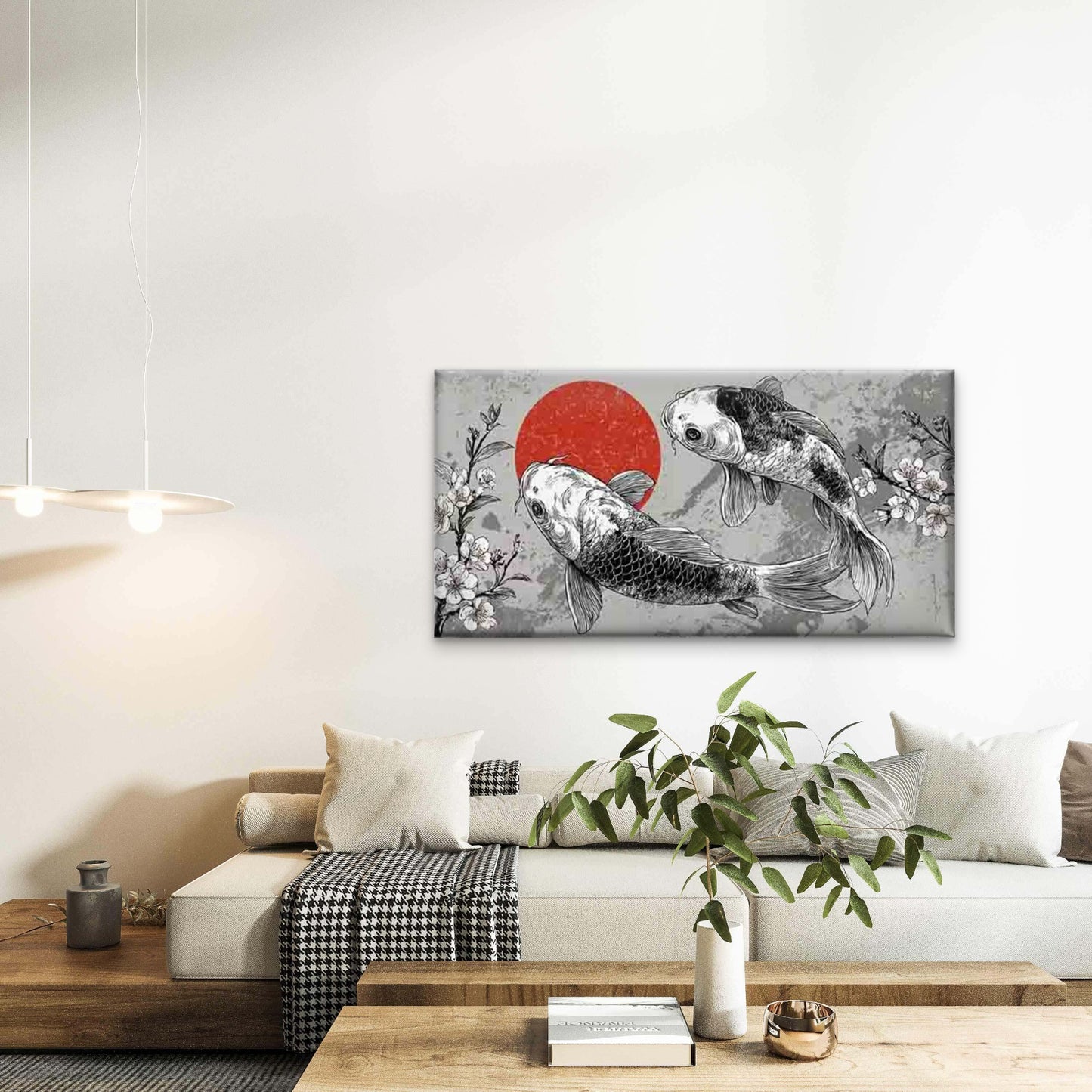 Abstract Japanese Koi Fish Wall Art Canvas Office Home Room Framed 120x60cm - Bella Home Decor