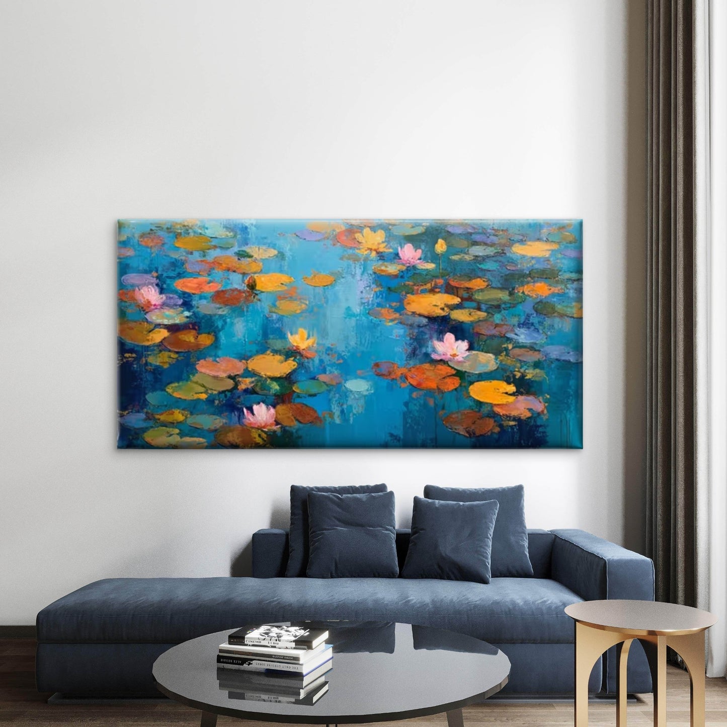 Water Lily Floral Painting Wall Art Canvas Office Home Room Framed 120x60cm
