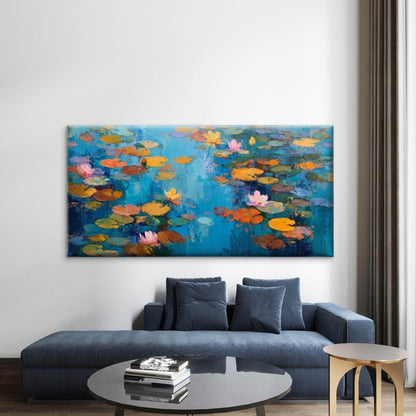 Water Lily Floral Painting Wall Art Canvas Office Home Room Framed 120x60cm