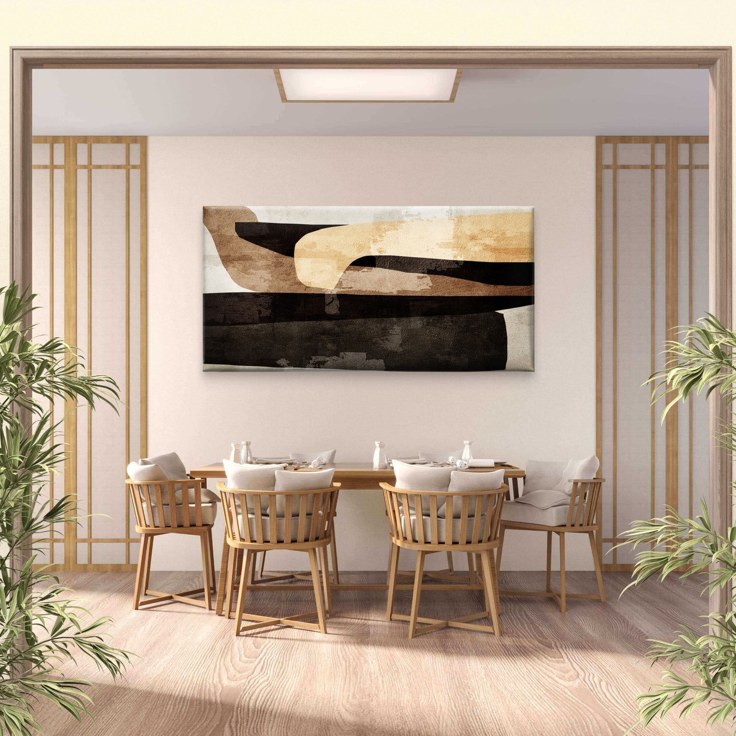 Abstract Beige Black Block Wall Art Canvas Office Home Room Framed 120x60cm