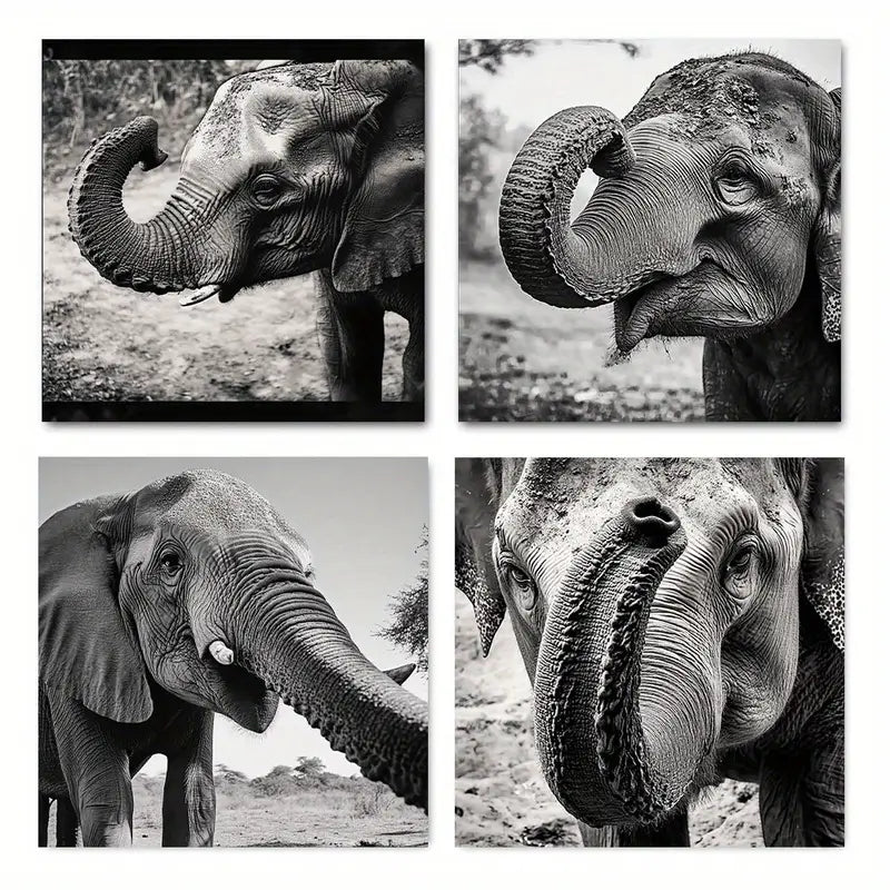4pcs  Cute Elephant Picture Quality Texture  Q  Wall Art Canvas Framed