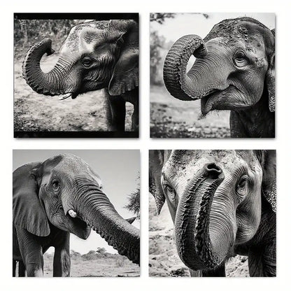 4pcs  Cute Elephant Picture Quality Texture  Q  Wall Art Canvas Framed