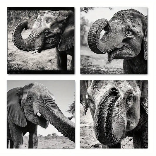 4pcs  Cute Elephant Picture Quality Texture  Q  Wall Art Canvas Framed